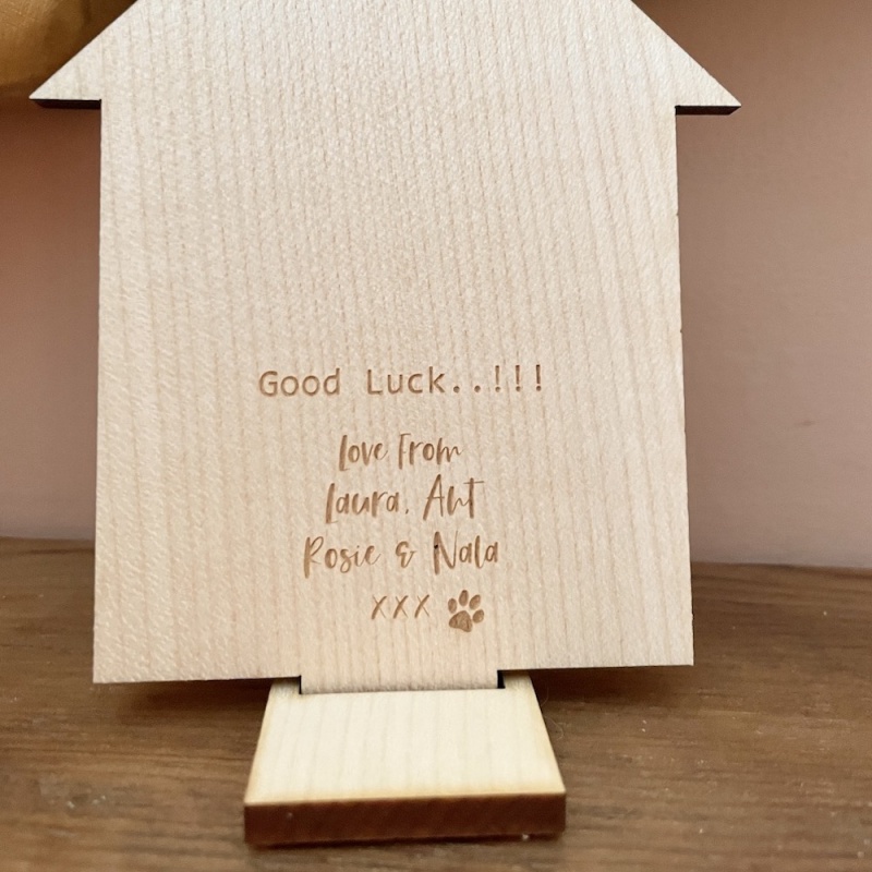 Wooden Home Sweet Home Plaque Keepsake in Solid Maple Wood with Stand Personalised with your own words