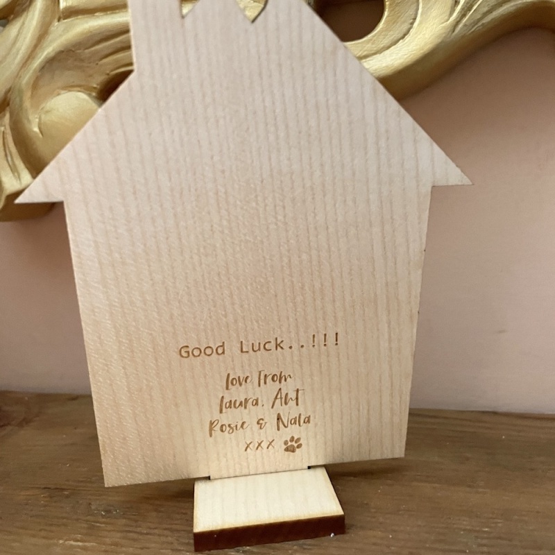 Wooden Home Sweet Home Plaque Keepsake in Solid Maple Wood with Stand Personalised with your own words