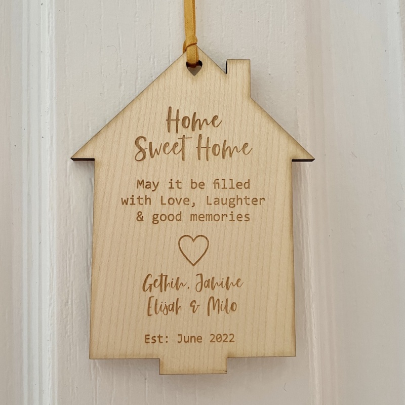 Wooden Home Sweet Home Plaque Keepsake in Solid Maple Wood with Stand Personalised with your own words