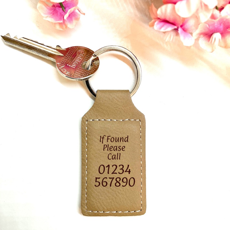 Personalised Faux Vegan Leather Keyring with Dad drive carefully we love you from children