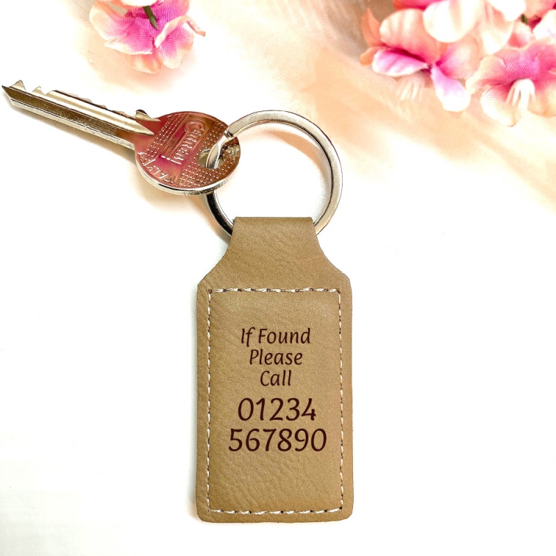 Personalised Faux Vegan Leather Keyring with Dad drive carefully we love you from children