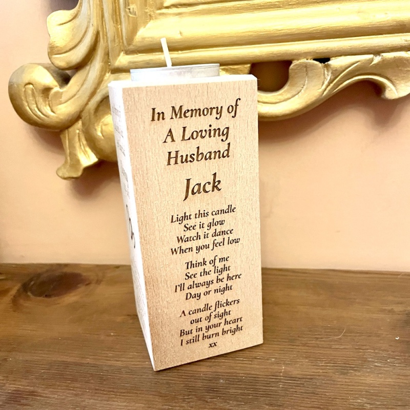 Personalised Tall Wood Block Candle holder with no symbols just words and poems