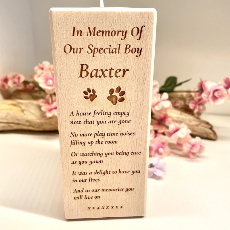 Personalised Tall Wood Block Candle holder for your lost pet