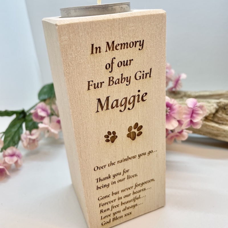Personalised Tall Wood Block Candle holder for your lost pet