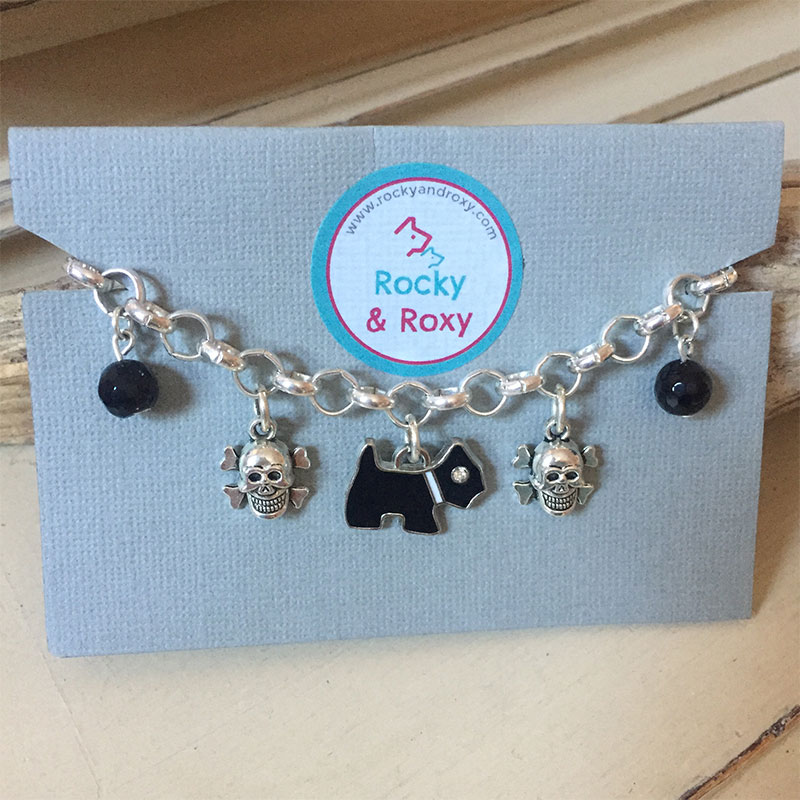 Personalised Dog Necklace JACK RUSSELL Design<br>Handmade with Silver-Plated Belcher Chain, Charms & Black Agate Gemstones