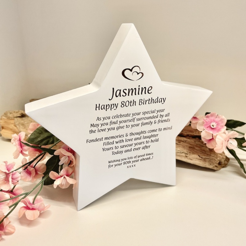 White star free-standing plaque personalised with your own words for Birthdays Anniversarys Weddings