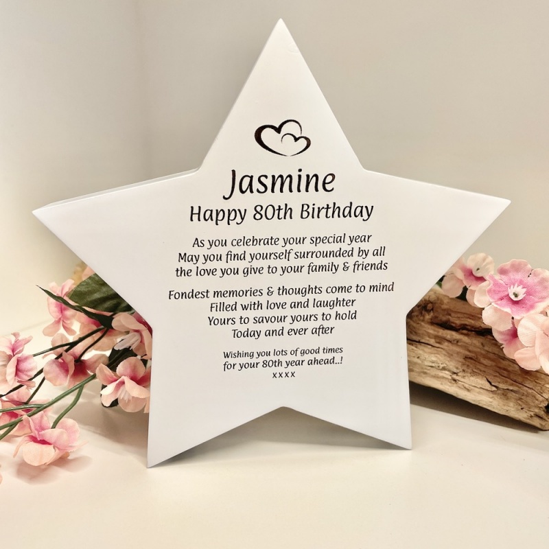 White star free-standing plaque personalised with your own words for Birthdays Anniversarys Weddings