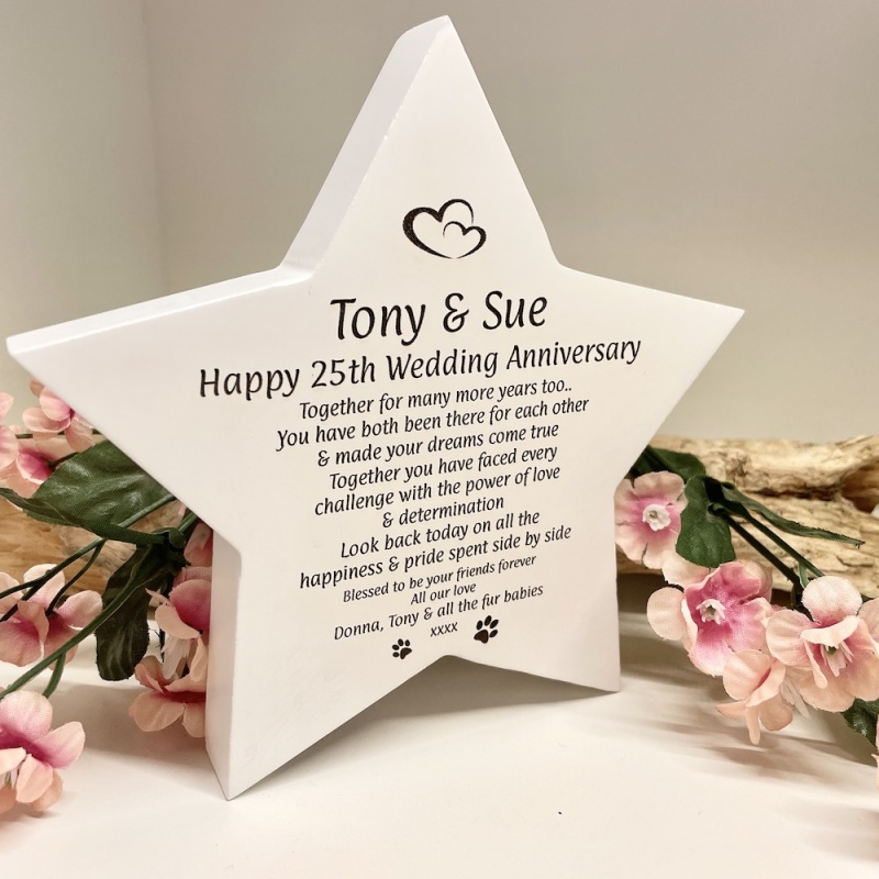 White star free-standing plaque personalised with your own words for Birthdays Anniversarys Weddings