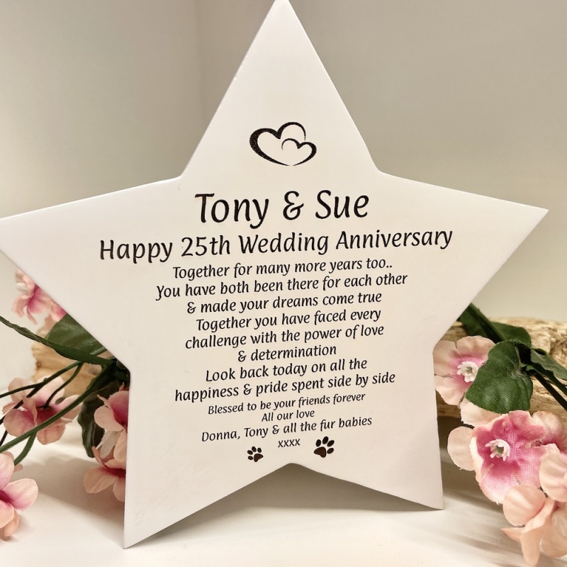 White Star Free-standing Plaque Personalised with your own words for Birthdays Anniversarys Weddings