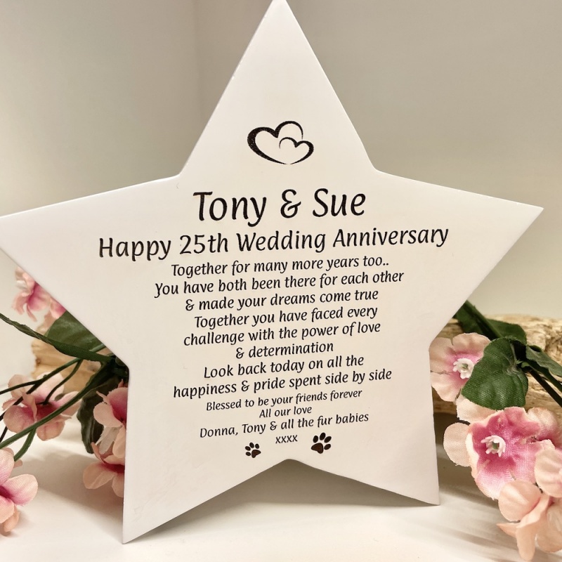 White star free-standing plaque personalised with your own words for Birthdays Anniversarys Weddings