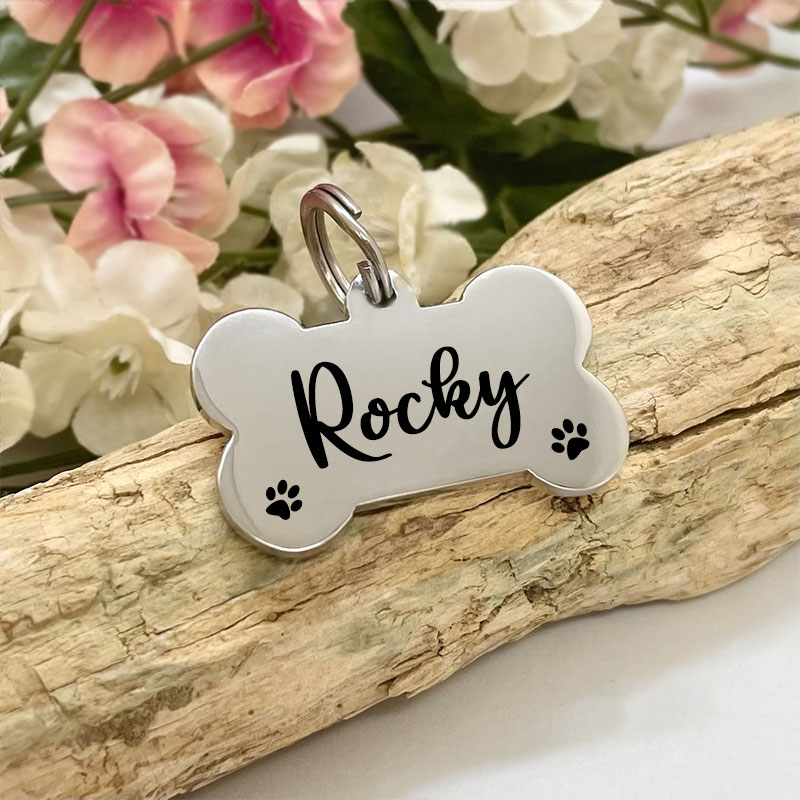 Dog ID Tag Personalised Bone Shaped With Your DOGS NAME