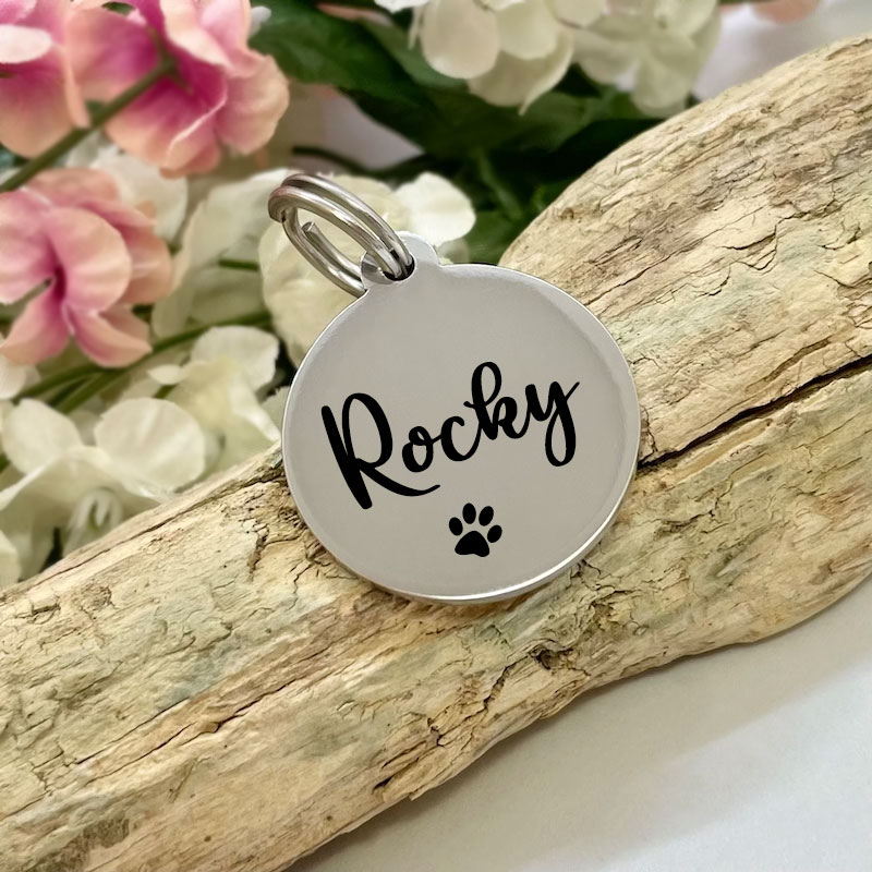 Dog or Cat ID Tag Personalised Round Shaped with YOUR PETS NAME