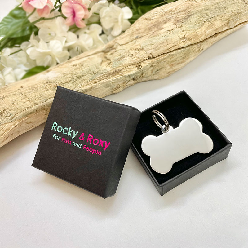 Dog ID Tag Personalised Bone Shaped with HELP ME FIND MY MUMMY AND DADDY