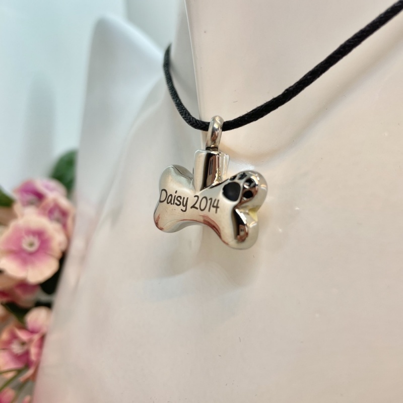 Cremation Ashes Urn Dog Bone Shaped for Pet keepsake, necklace or bracelet personalised with your own words or design