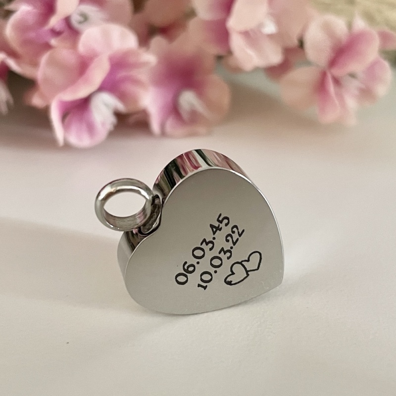 Cremation Ashes Urn Heart Shaped for keepsake, necklace or bracelet personalised with your own words or design