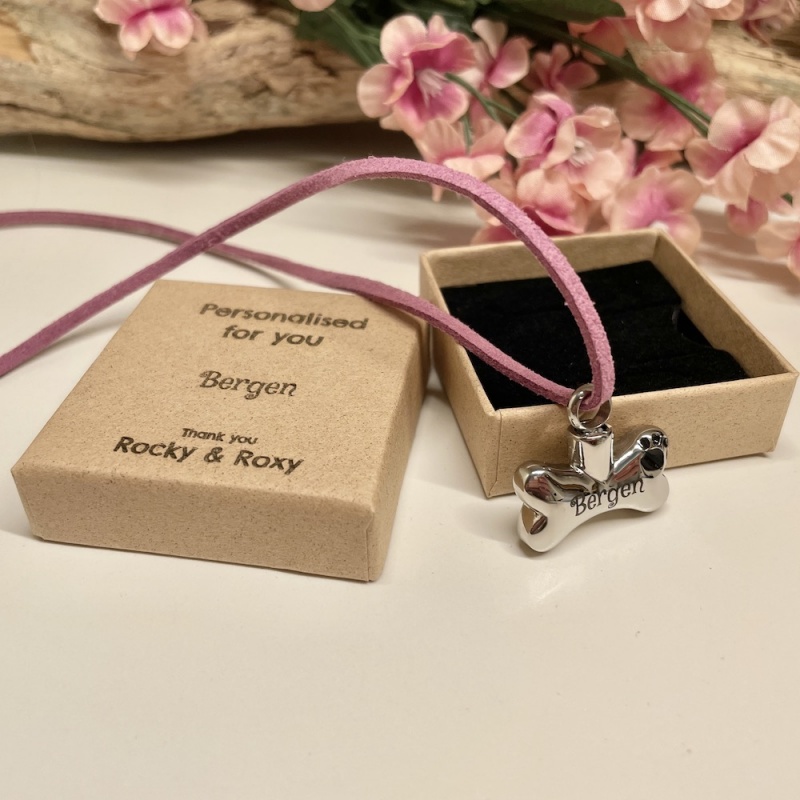 Cremation Ashes Urn Dog Bone Shaped for Pet keepsake, necklace or bracelet personalised with your own words or design