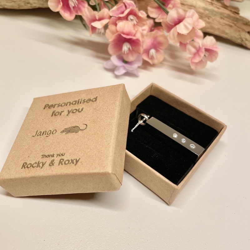 Cremation Ashes Urn 3D Bar Shaped Pendent for keepsake, necklace or bracelet personalised with your own words or design