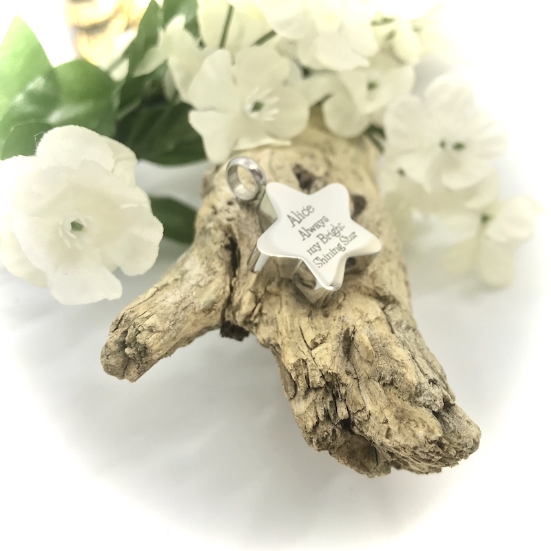 Cremation Ashes Urn Star Shaped Pendent for keepsake, necklace or bracelet personalised with your own words or design