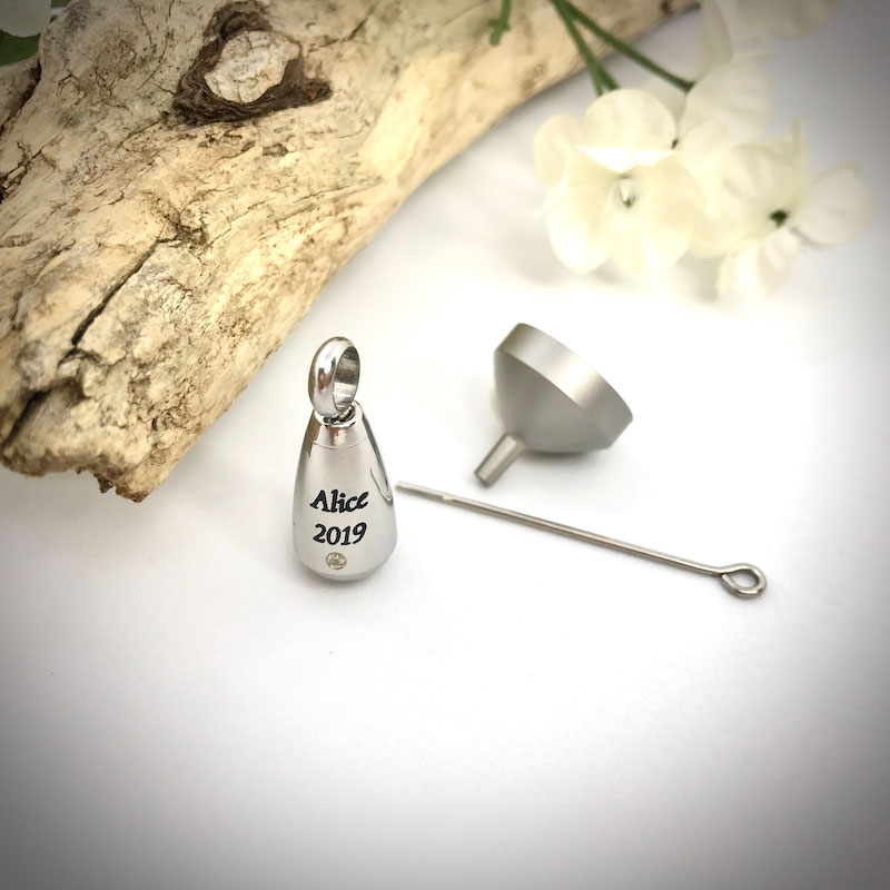 Cremation Ashes Urn Tear Drop Shaped Pendent for keepsake, necklace or bracelet personalised with larger inside space
