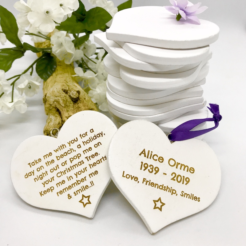 Keepsakes Personalised Beautiful White Heart Keepsakes for Remembering loved ones BOTH sides engraved