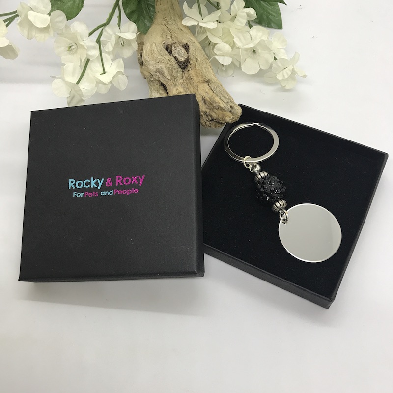 Personalised Keyring with Black Sparkle Bead Design - BLANK FOR YOUR OWN MESSAGE