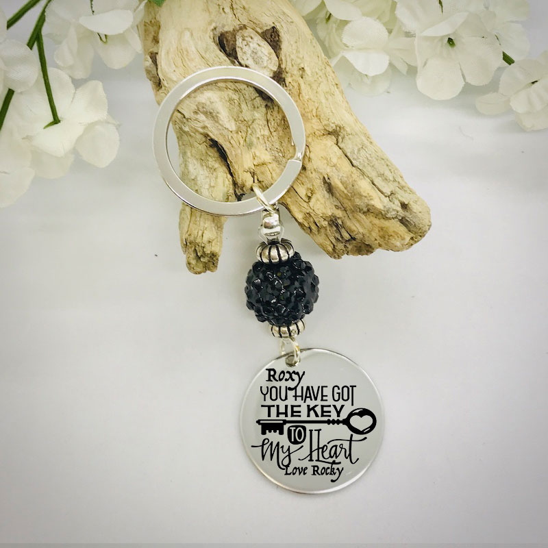 Personalised Keyring with Black Sparkle Bead Design - YOU HAVE GOT THE KEY TO MY HEART