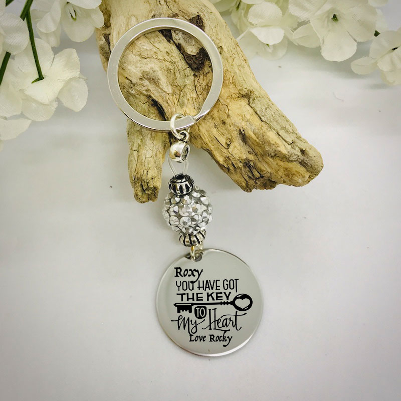 Personalised Keyring with Silver Sparkle Bead Design - YOU HAVE GOT THE KEY TO MY HEART