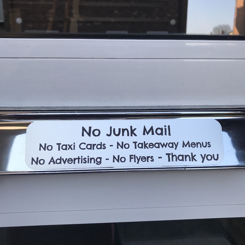 No Junk Mail Plaque Personalised with your own words 15cm x 4cm Ideal for Letter Box 'No Junk Mail'