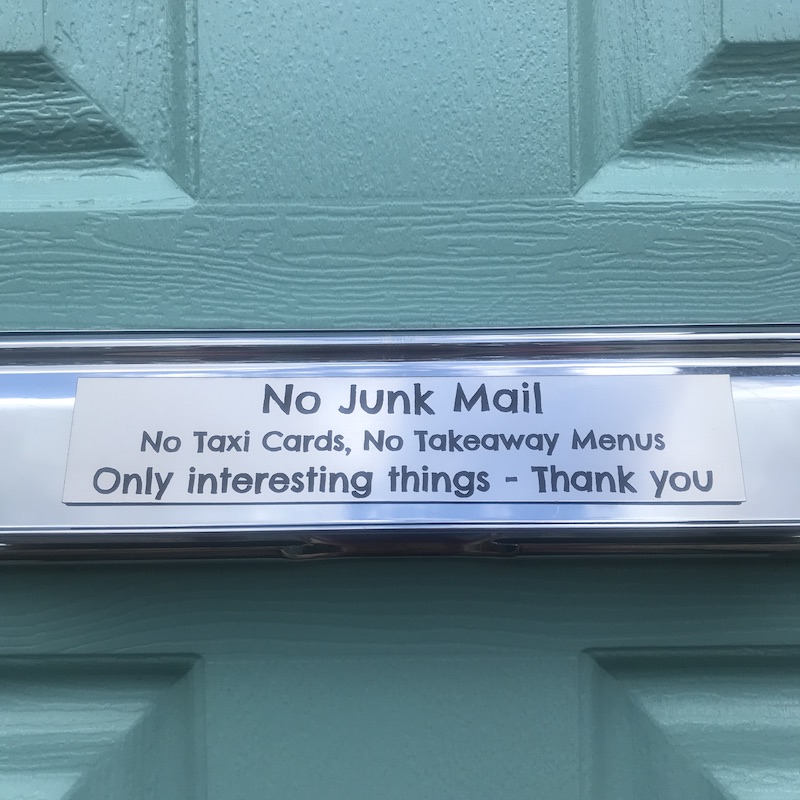 No Junk Mail Plaque Personalised with your own words 15cm x 4cm Ideal for Letter Box 'No Junk Mail'