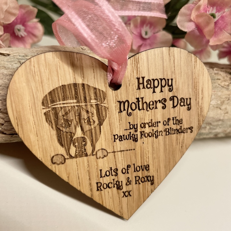Pawky Blinders Personalised for Mothers Day Oak veneer Heart Keepsake