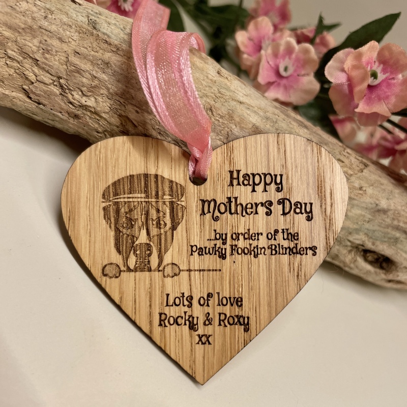 Pawky Blinders Personalised for Mothers Day Oak veneer Heart Keepsake