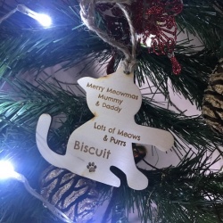 Xmas Personalised Wooden Christmas Decoration from the Cat