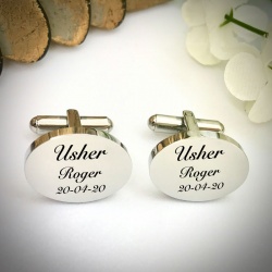 Wedding Cufflinks Oval Shaped personalised for weddings with USHER