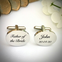 Wedding Cufflinks Oval Shaped personalised for weddings with FATHER OF THE BRIDE