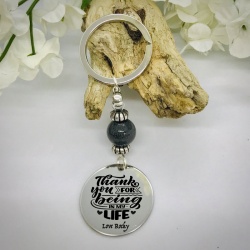 Personalised Keyring with Grey Shiny Bead Design - THANK YOU FOR BEING IN MY LIFE