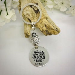 Personalised Keyring with Silver Sparkle Bead Design - THANK YOU FOR BEING IN MY LIFE