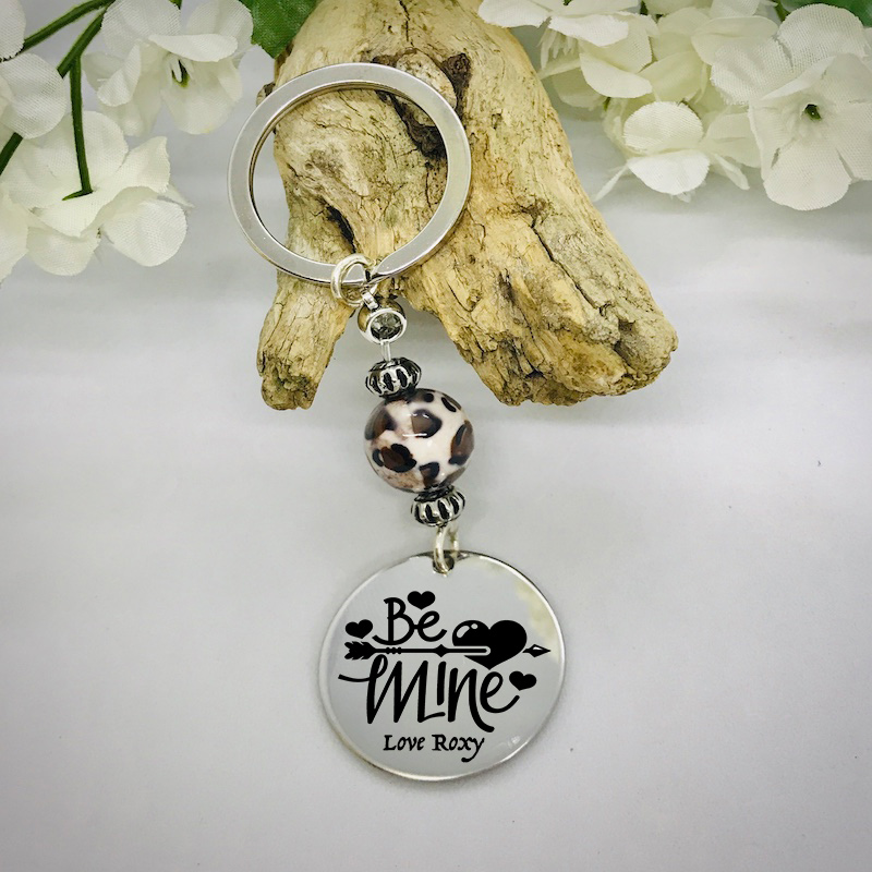 Personalised Keyring with Leopard Print Bead Design - BE MINE